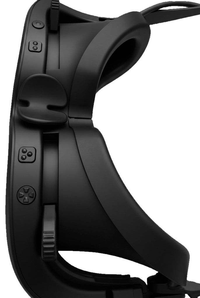 Tactile buttons along the side of IrisVision Ultra glasses