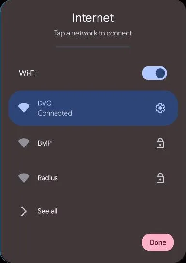 Vista Wi-Fi settings screen